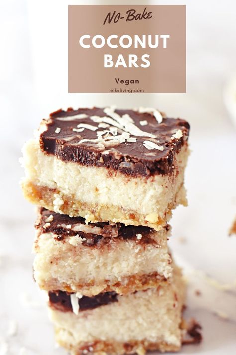 No Bake Coconut Bars, No Bake Recipes Healthy, Vegan Coconut Dessert Recipes, Vegan Coconut Bars, Vegan Bounty Bars, Vegan Coconut Dessert, No Bake Bars Recipes, Whole Food Desserts, Coconut Bar