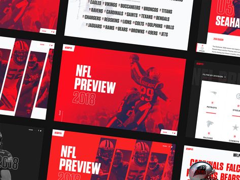 ESPN NFL Preview Screens by Nathan Riley Statistics App, Green Chameleon, Sports Design Inspiration, Sport Design, Sports Graphics, Sports Graphic Design, Sports Images, Screen Design, Workout Apps