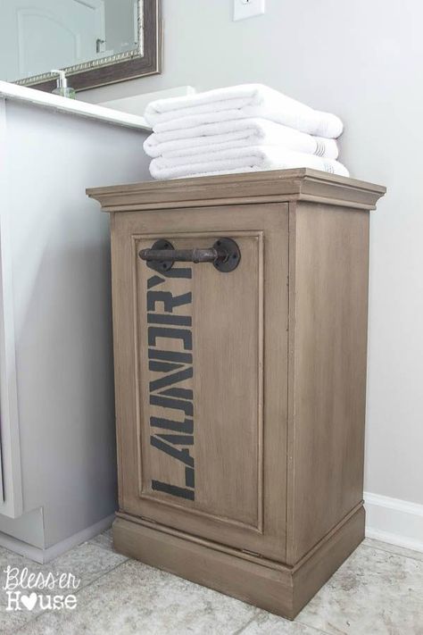 Wooden Laundry Hamper, Laundry Hamper Cabinet, Bathroom Laundry Baskets, Laundry Shoot, Diy Clothes Storage, Diy Laundry Basket, Laundry Chute, Industrial Style Bathroom, Laundry Bin