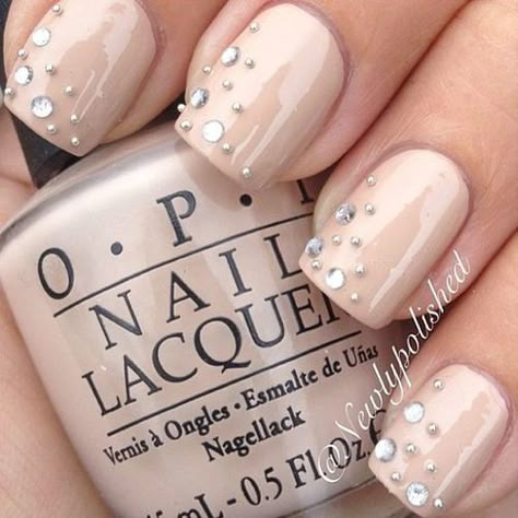 OPI Nail Stud design nails nail pretty #nail #nails #nailart Neutral Nail Art, Nails Yellow, Nails Design With Rhinestones, Studded Nails, Wedding Nails Design, Super Nails, Nails Polish, Neutral Nails, Opi Nails