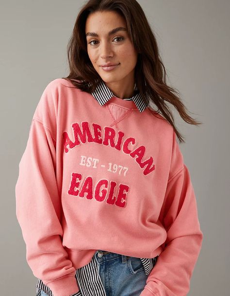 Size XS in pink AE Funday Graphic Sweatshirt American Eagle Logo, American Eagle Sweatshirt, American Eagle Hoodie, Dropped Shoulder Sweatshirt, Blue Crewneck, Clothing Tags, Fashion Styling, Quarter Zip Sweatshirt, Graphic Tops