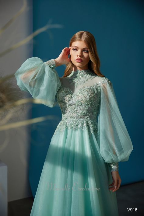 Full Sleeve Gowns, Tulle Prom Dress Long, Special Occasion Gowns, Modest Prom, Formal Dresses With Sleeves, Alternative Wedding Dresses, Evening Dresses With Sleeves, Blue Dress Formal, Evening Gown Dresses