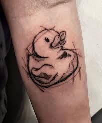 Simple Rubber Duck Tattoo, Rubber Duck Tattoo Ideas, Duckie Tattoo, Cute Duck Tattoo, Ducky Tattoo, Rubber Duck Tattoo, Storm Tattoo, Duck Tattoos, Nightmare Before Christmas Tattoo