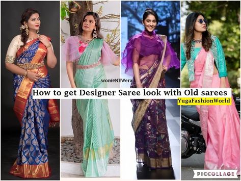 Long Dresses made out of old and Damaged Sarees #LongDresses Full Sleeves Blouse Designs, Different Types Of Sarees, Netted Blouse Designs, Saree Tassels Designs, Saree With Belt, Lehenga Saree Design, Saree Kuchu Designs, Saree Draping Styles, Full Sleeve Blouse