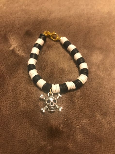 Skull accessory Black and white clay beads Grunge Clay Bead Bracelets, Emo Kandi, Skull Accessories, Clay Bead Bracelet, Biker Jewelry, Kandi Bracelets, Clay Bead, Bracelet Ideas, White Clay