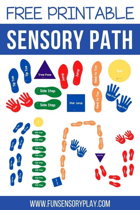 Free sensory path printable download Sensory Class Ideas, Diy Gross Motor Activities, Large Gross Motor Activities Preschool, Preschool Floor Activities, Free Sensory Activities, Outside Gross Motor Preschool Activities, Sensory Playground Ideas, Sensory Path Svg Free, Sensory Paths Free Printable