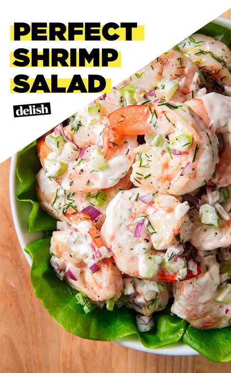 Fast And Simple Shrimp Salad Is Ready In Under 20 MinutesDelish New York Deli Style Shrimp Salad, Junk Yard Salad Recipe, Shrimp Salads, Seafood Salads, Nutritional Recipes, Spring Luncheon, Sea Food Salad Recipes, Spring Meals, Potato Salads