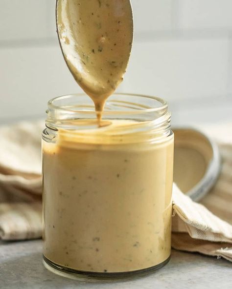 Easy Balsamic Tahini Dressing (vegan & gluten-free) – Plant Based RD Wildfit Recipes, Group Lunch, Dressing Healthy, Vegan Salad Dressing, Vegan Dressing, Creamy Dressing, Salad Dressing Recipes Homemade, Vegan Sauces, Tahini Dressing