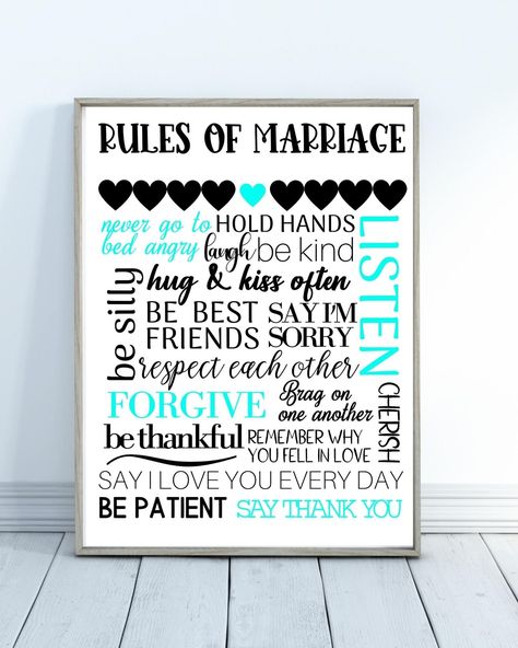 Rules of Marriage Digital Download | Marriage Wall Art by jcspaperdesigns on Etsy Rules Of Marriage, Marriage Wall Decor, Marriage Wall Art, Digital Downloads Printables, Kids Poems, 10 Commandments, Paper Designs, Newly Married, Marriage Is