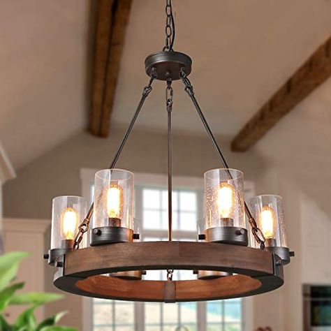 Loft Farmhouse, Wagon Wheel Light, Wooden Wagon Wheels, Wood Wagon, Shell Chandelier, Wooden Wagon, Wheel Chandelier, Wagon Wheel Chandelier, Farmhouse Chandelier