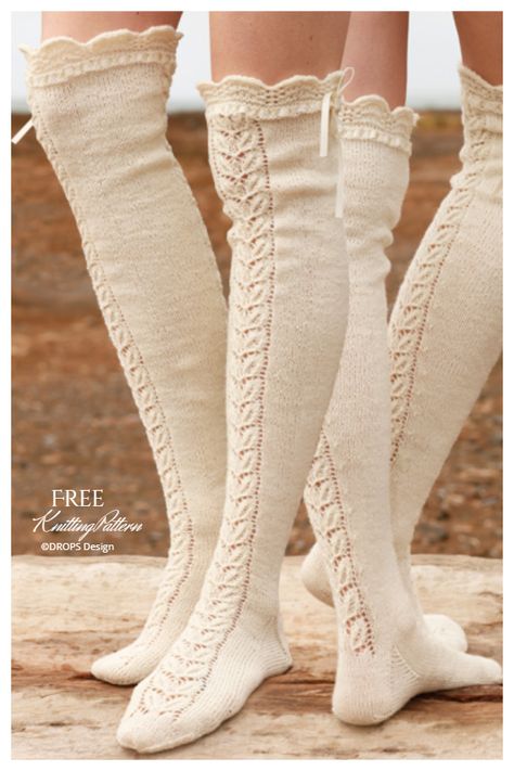 Knee High Socks Free Knitting Patterns - Knitting Pattern Aesthetic Knitting Patterns, Knit Leggings Pattern, Crochet Socks Pattern, Bodycon Bodysuit, Mode Crochet, Sock Knitting Patterns, Knitted Socks, Crochet Socks, Thigh High Socks