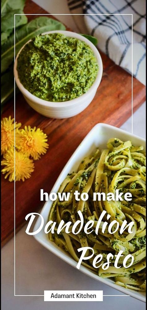 Learn How to Make Dandelion Pesto with our easy guide, perfect for Vegetable Side Dish Recipes. This homemade pesto pairs wonderfully with a variety of dishes, offering a nutritious boost and exceptional flavor. A must-try for anyone exploring the tastes of wild edibles. Discover additional whole food recipes, homemade pesto recipes, and easy meals at adamantkitchen.com. Pesto Fish Recipes, Dandelion Pesto, Pesto Fish, Vegetable Side Dish Recipes, Simple Appetizers, Homemade Pesto Recipe, Pesto Recipes, Dandelion Greens, Wild Food Foraging