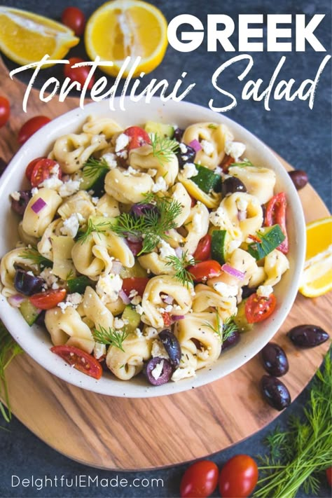 Easy Greek Tortellini Salad | How to Make Tortellini Salad the EASY way! Cold Tortellini Pasta Salad Italian, Tortillini Salad, Cold Entrees, Greek Tortellini Pasta Salad, Greek Tortellini, Greek Goodness, Greek Tortellini Salad, Italian Tortellini, Veggie Salads