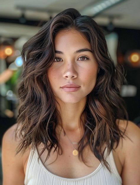 Hair Lengths For Oval Face Shape, Curly Haircuts Square Face, Collarbone Wavy Hair, Wavy Hair Medium Haircut, Wavy Haircut Medium Length, Haircuts For Naturally Wavy Hair Mid Length Medium Curly, Low Maintenance Wavy Haircut, Wavy Long Bob Hairstyles, Shoulder Length Hair Wavy