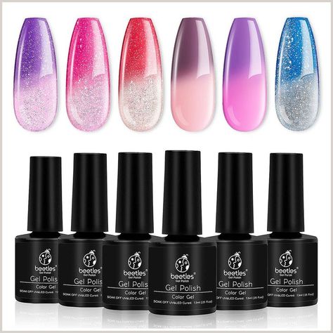 Beetles Color Changing Gel Polish Set - 6 Colors Temperature Change Colors - Long Color Changing Gel Polish, Gel Polish Brands, Buff Nails, Glitter Gel Polish, Glitter Gel Nails, Uv Gel Nail Polish, Nail Polish Set, Nail Polish Kits, Gel Nail Polish Set