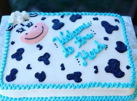 Cow Sheet Cake Ideas, Cow Themed Sheet Cake, Cow Sheet Cake Birthday, Cow Gender Reveal Cake, Cow Print Sheet Cake, Cow Sheet Cake, Cow Print Cakes, Cow Baby Shower Theme, Baby Shower Sheet Cakes