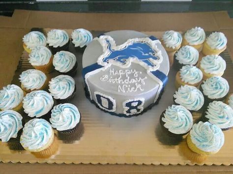 Detroit Lions cake - Sorella's Homemade Baked Goods, Livonia, MI Detroit Lions Birthday Cake, Detroit Lions Cake, Lion Birthday Cake, Lion Cupcakes, Homemade Baked Goods, Lion Party, Lion Birthday, Twin First Birthday, Childrens Birthday Cakes