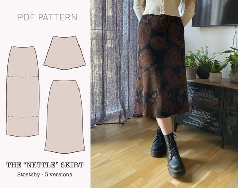 The "Nettle" Knit Skirt PDF sewing pattern YouTube video tutorial: https://youtu.be/jTIwKuoJhE0 This pattern includes: - mini, midi and maxi length variations - straight, A-line, wider A-line variations Sizes 4-24 This purchase includes:  - A4 PDF and US letter format  - A0 PDF format  - Instructions (recommended way of assembling the pattern) Fabric recommendation: stretchy knit fabric such as stretch jersey, stretch velvet or stretch jacquard Supplies - Knit fabric    Width: 140cm/55"     Leng Straight Maxi Skirt Pattern, Velvet Skirt Sewing Pattern, Tweed Skirt Sewing Pattern, Jersey Skirt Pattern, A Line Maxi Skirt Pattern, Velvet Skirt Pattern, Long Skirt Sewing Pattern Free, Whimsigoth Sewing Patterns, Autumn Sewing Patterns