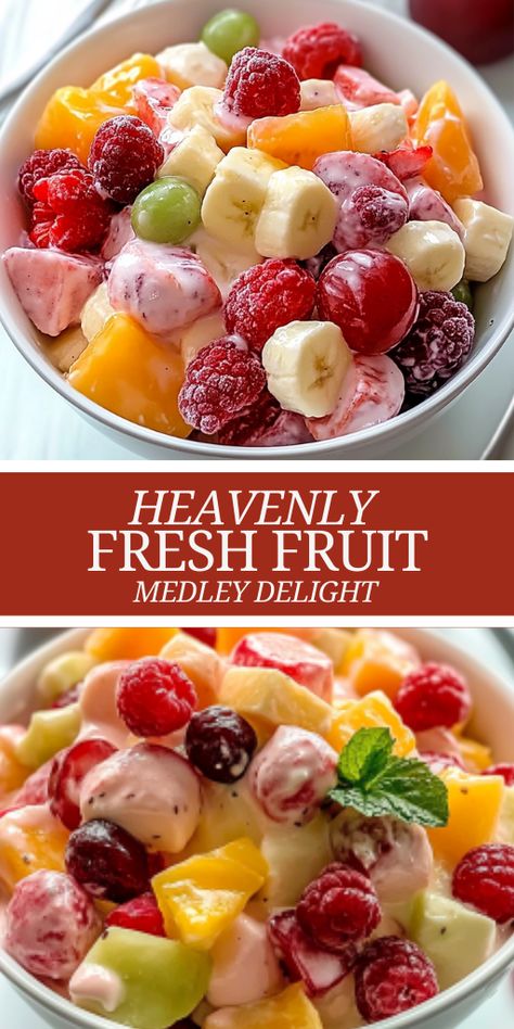 Ingredients:  1 can (20 oz) pineapple chunks, drained 1 can (11 oz) mandarin oranges, drained 1 can (15 oz) peach slices, drained and chopped 1 cup strawberries, sliced 1 cup green grapes, halved 1 cup blueberries 1 box (3.4 oz) instant vanilla pudding mix 1 cup Greek yogurt 1 cup mini marshmallows 1/2 cup sweetened coconut flakes Fresh mint leaves for garnish (optional) Fruit Medley, Pineapple Chunks, Healthy Dinner Options, Mandarin Oranges, Peach Slices, Vanilla Pudding Mix, Fresh Mint Leaves, Green Grapes, Mixed Fruit