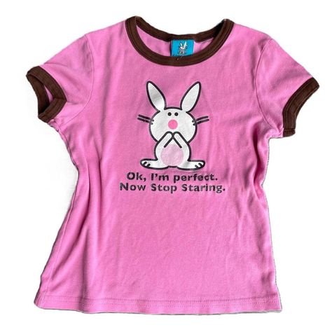 Baby Tee Pink, Happy Bunny Shirt, Pink Y2k Clothes, 2000s Graphic Tee, 2000s Baby Tee, Clothes Hello Kitty, Y2k Fashion Outfits, Pink Fireworks, Heart Outfit