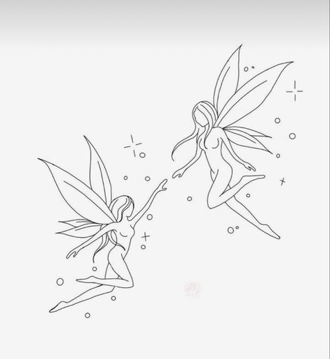 Mother Daughter Tattoos Fairy, Fairies Tattoos For Women, Fairy Outline Tattoo, Minimalist Fairy Tattoo, Fairy Outline, Small Fairy Tattoos, Fairy Tattoos, Simple Tattoos For Women, Cute Simple Tattoos