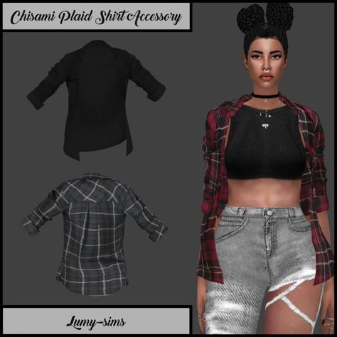 LumySims: Chisami Plaid Shirt Accessory • Sims 4 Downloads Shirt Around Waist, Die Sims 4, Pelo Sims, Sims 4 Game Mods, Sims 4 Cc Skin, Sims 4 Teen, The Sims 4 Download, Sims Four, Sims4 Clothes