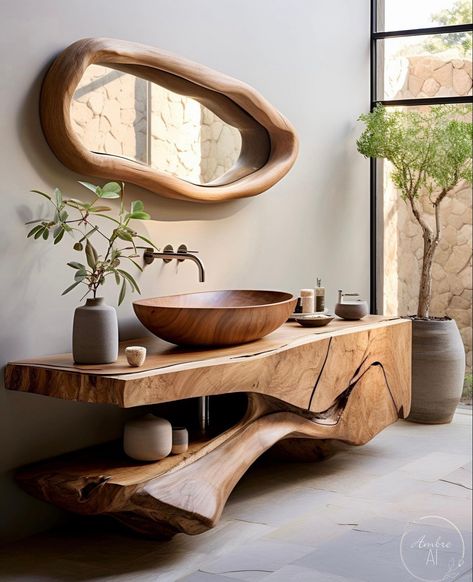 Desain Pantry, Wood Furniture Design, Bad Inspiration, Bathroom Design Decor, Organic Wood, Sink Design, Into The Woods, Dream House Decor, Bathroom Inspiration