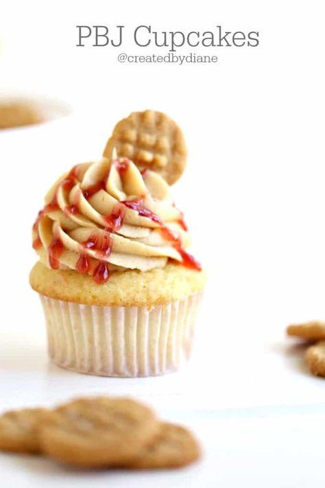 peanut butter and jelly cupcakes are simple, delicious and perfect anytime. PBJ is not just a back to school sandwich, it's dessert! Pbj Cupcakes, Peanut Butter And Jelly Cupcakes, Jelly Cupcakes, Peanut Butter Frosting, Peanut Butter And Jelly, Peanut Butter Cookie Recipe, Peanut Butter Jelly, Yummy Cupcakes, Fun Cupcakes