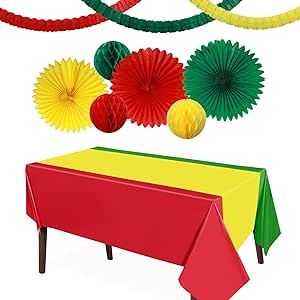 Tablecover Plastic Tablecloth Party Foil Decorations Masquerade Party Decorations for Graduation Mexican Independence Day Halloween Party Supplies (Bright Style, 51 x 71 Inch) Graduation Mexican, Rasta Party, Jamaican Party, Mexico Party, Masquerade Party Decorations, Mexican Independence Day, Paper Fan Decorations, Mexican Independence, Fan Decoration