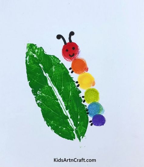 Leaf Crafts For Infants, Finger Print Activity For Kids, Leaf Printing For Kids, Finger Painting Activities, Fingerprint Caterpillar, Painting Activities For Kids, Finger Paint Art, Finger Painting For Kids, Hungry Caterpillar Craft