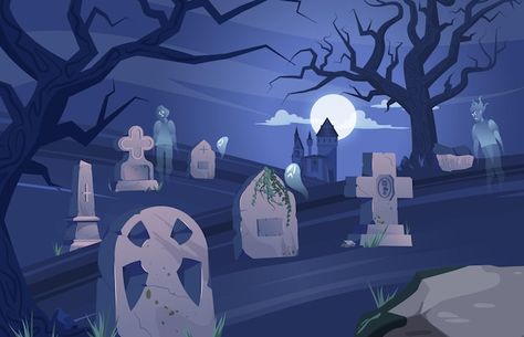 Cemetery At Night, Cartoon Images, Digital Artists, Halloween Haunt, Visual Novel, Cartoon Styles, Cemetery, Image Illustration, Digital Image