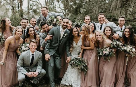 Mauve Bridesmaid Dresses With Groomsmen, Beige And Grey Wedding Theme, Taupe Bridesmaid Dresses Gray Suits, Mauve Taupe Wedding, Taupe And Grey Wedding Party, Taupe And Grey Wedding, Grey Groomsmen Suits With Bridesmaids, Mauve Bridesmaid Dress With Groomsmen, Taupe Bridesmaid Dresses And Groomsmen