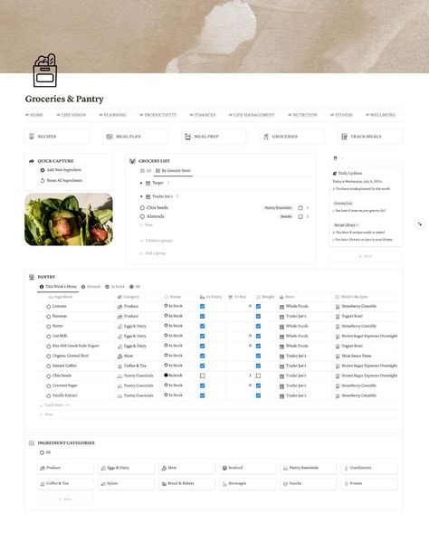 Aesthetic Meal Planner Notion Template

This Notion template is perfect for those who want to meal plan in a stylish and organized way. It includes a recipe book, grocery lists, and a meal planner. You can easily customize the template to fit your needs, and it's perfect for both beginners and experienced meal planners.

Features:

 Automatically generated grocery lists based on your recipes
 Week Notion Meal Planner, Organize Recipes, Best Weekly Planner, Notion Inspo, Notion Ideas, Notion Aesthetic, Planner Minimal, Free Time Activities, Aesthetic Planner