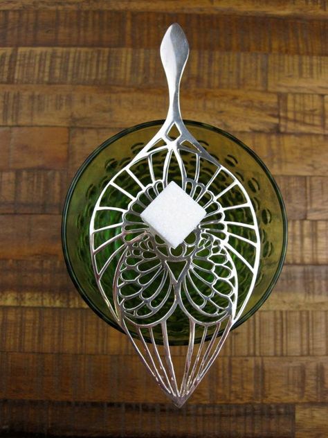 Absinthe spoon | Gentlemen Drinks | Pinterest Absinthe Green Fairy, Spoonie Jewelry, Green Liquor, Absinthe Spoon, Green Fairy Absinthe, Absinthe Fairy, Absinthe Art, Artemisia Absinthium, Green Fairy