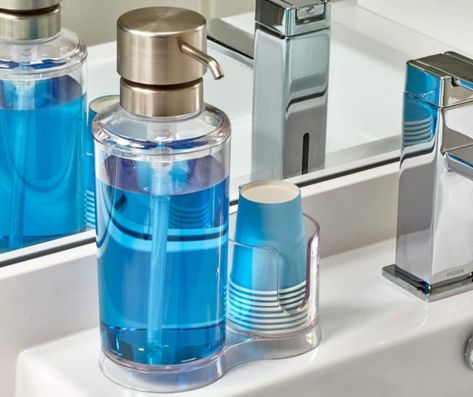 Mouthwash Dispenser Ideas, Dispenser Ideas, Mouthwash Dispenser, Bathroom Night Light, Housewares Design, Best Mouthwash, Bathroom Countertop, Best Commercials, Toothpaste Dispenser