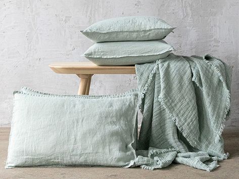 Honeycomb Weave, Pure Linen Bedding, Fabric Photography, Country Interior, Summer Bedding, Fabric Inspiration, Linen Throw, Linen Cushion, Bed Throws