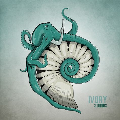 Ivory Studios by Derk Elshof Drawing Octopus, Alice In Wonderland Room, Bright Colors Art, Optical Illusion Drawing, Octopus Art, Nautilus Shell, Art Appreciation, Shell Art, Cthulhu