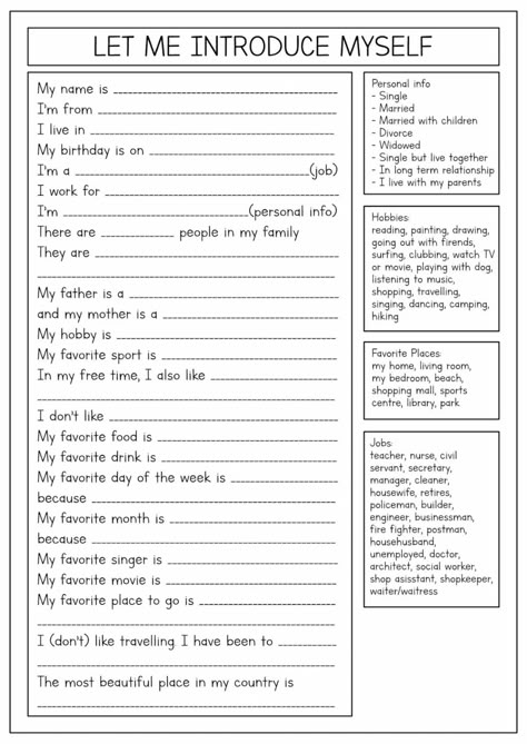 #english #englishlanguage #englishteacher #words #language #study #student #teacher #like #pinterest All About Me Printable For Adults, Esl Worksheets For Adults, All About Me For Adults, All About Me High School, English Worksheets For Adults, Adult Worksheets, Worksheet For Adults, English Class Activities, About Me Printable