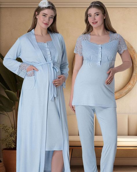 Lace Collar 4 Pieces Maternity & Nursing Set Blue - 6065 4 Colors: Blue - Pink - Ecru - Red Sizes: M - L - XL - 2XL Product code: 6065 #biggshopy #mother #maternity #pregnant #pregnancy #postpartum #nursing #pajamas #breastfeedingmom #schwangerschaft #grossesse #enceinte #incinta #robe #nursingclothes #nightgown #4pieceset #breastfeedingclothes #sale #matching #matchingwithmommy #newmom #newborn #newbornbaby #momsofinstagram #hospitalbag #babyshower #babyshowergift #momstyle #momlife Newborn Hospital Outfits, Postpartum Nursing, Baby Hospital Outfit, Maternity Nursing Pajamas, Bride Slippers, Nursing Nightgown, Nursing Pajamas, Maternity Pajamas, Breastfeeding Clothes