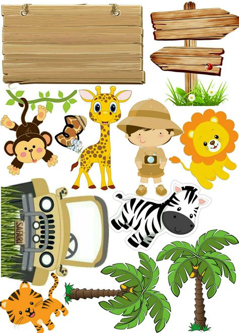 Safari Cake Topper Printable, Jungle Cake Topper Printable, Safari Topper, Jungle Theme Cake Topper Printable, Topper Safari, Jungle Theme Topper Printable, Topper Zoo Animal, Jungle Theme Cakes, Jungle Theme Birthday Party