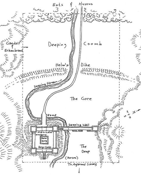 diagram of helms deep | The Battle of Helm's Deep Helms Deep Art, Battle Of Helms Deep, Lotr Map, Helms Deep, Middle Earth Map, Earth Map, Deep Art, Battle Games, Dungeons And Dragons Homebrew