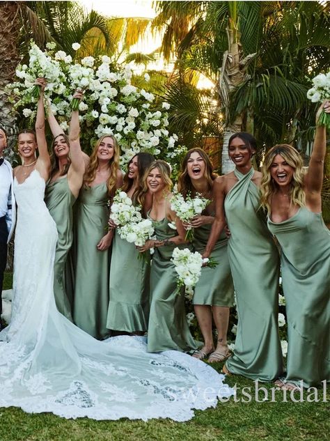 Light Green Bridesmaid Dresses, August Wedding Colors, Spring Wedding Bridesmaids, Mermaid Long Bridesmaid Dresses, Spring Bridesmaid Dresses, Sicily Wedding, Sage Bridesmaid Dresses, Mismatched Bridesmaid Dresses, August Wedding