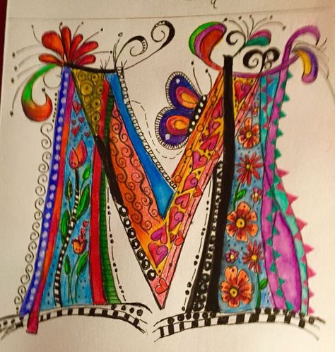 Modele Zentangle, Zantangle Art, Doodle Art Letters, Tattoo Lettering Styles, Hand Lettering Art, Hand Lettering Alphabet, Creative Lettering, Zentangle Drawings, Alphabet Art