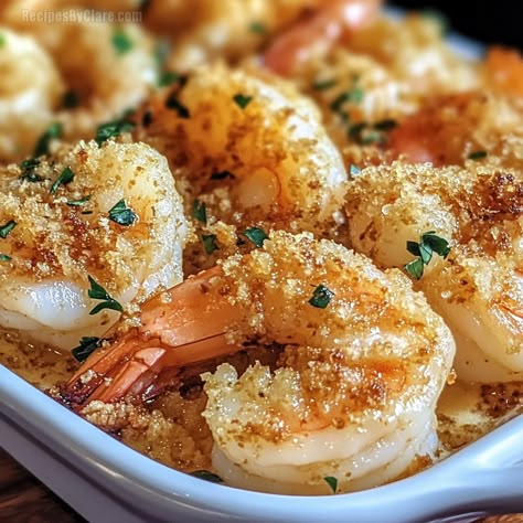 Magic Crispy Baked Shrimp features tender shrimp baked in a garlicky butter sauce with a crispy Parmesan-panko topping. Quick, easy, and delicious! Crispy Baked Shrimp Scampi, Garlic Parmesan Baked Shrimp, Magic Baked Shrimp, Pan Fried Shrimp Recipes, Baked Shrimp Scampi Oven, Magic Crispy Baked Shrimp, Shrimp With Bread Crumbs, Shrimp Baked In Oven, Breaded Shrimp Recipes