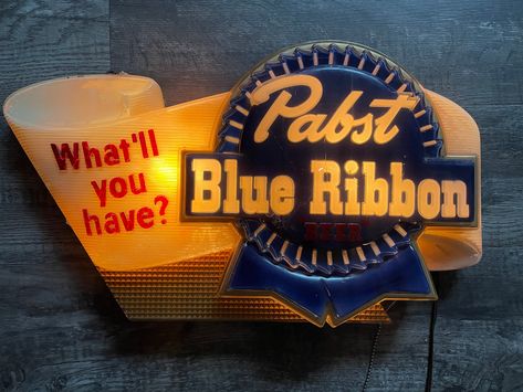 LARGe 1960s PBR REWERIANA: Lighted Vintage Pabst Blue Ribbon Beer Register Sign WORKS Antique Oddities, Pbr Beer, Recycled Beer Bottles, Vintage Beer Signs, Mancave Bar, Beer Memorabilia, Beer Clock, Ribbon Wall, Beer Wall