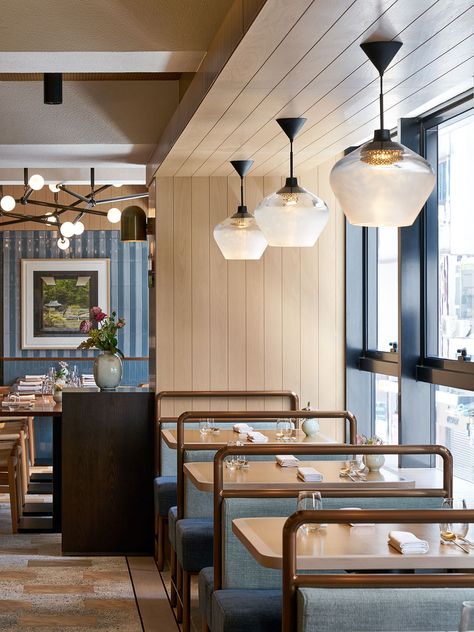 Hospitality Snapshots, Timber Wall Panels, Korean Cafe, Green Drapes, Dining Room Floor, Timber Walls, Top Korean, Glazed Ceramic Tile, Fine Dining Restaurant