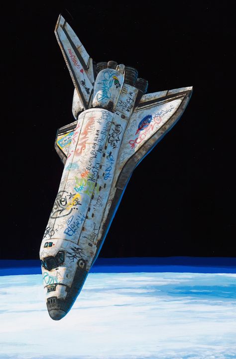 Speculative Paintings of a Graffiti-Covered Earth by Josh Keyes | Colossal Christus Tattoo, Art Spatial, Space Artwork, Colossal Art, Space Shuttle, Space And Astronomy, Space Travel, Tin Can, Space Exploration