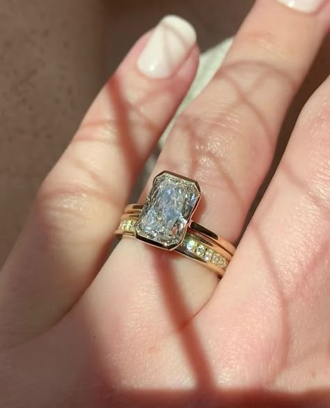 Radiant Half Bezel Engagement Ring, Bezel Elongated Cushion, Elongated Cushion Engagement Ring Bezel, Frank Darling Engagement Ring, Vintage Radiant Cut Engagement Ring, Squoval Engagement Ring, Radiant Solitaire Engagement Ring, Half Bezel Engagement Ring, Mixed Metal Engagement Rings