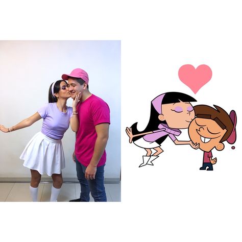 Couple Costumes For Party, Tommy And Trixie Costume, Timmy Turner Couple Costume, Dragon Ball Z Couples Costume, Cartoon Characters Couple Costumes Ideas, Halloween For Couples Costumes, Trixy And Timmy Turner Costume, Tricia And Timmy Turner Costume, Couple Ideas Halloween Costumes