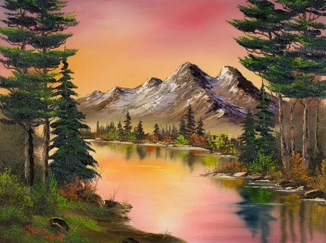 bob ross autumn fantasy paintings Bob Ross Art, Beautiful Landscape Paintings, Bob Ross Paintings, The Joy Of Painting, Fantasy Paintings, Urban Sketchers, Bob Ross, Mountain Paintings, Arte Fantasy